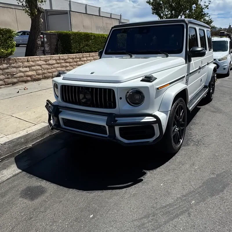 A white Mercedes-AMG G63 detailed curbside by TailorMade Mobile Auto Detailing in Sherman Oaks, CA